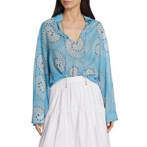 Staud Marissa Printed Polka Dot V Neck Blouse - Size XS